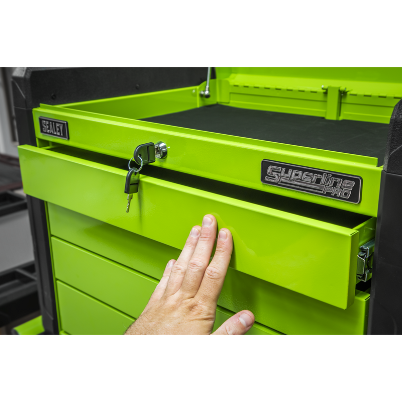 Sealey APPD4G 4 Drawer Push-to-Open Topchest with Ball-Bearing Slides - Hi-Vis Green