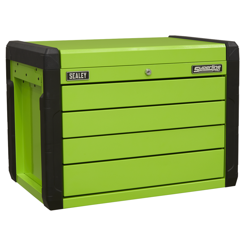 Sealey APPD4G 4 Drawer Push-to-Open Topchest with Ball-Bearing Slides - Hi-Vis Green