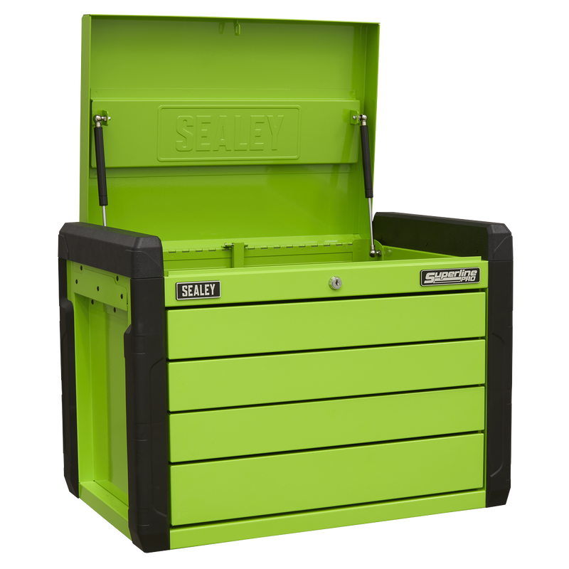 Sealey APPD4G 4 Drawer Push-to-Open Topchest with Ball-Bearing Slides - Hi-Vis Green