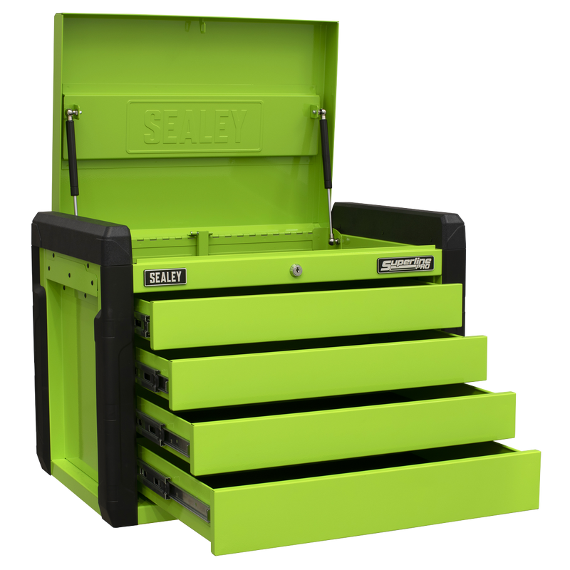 Sealey APPD4G 4 Drawer Push-to-Open Topchest with Ball-Bearing Slides - Hi-Vis Green