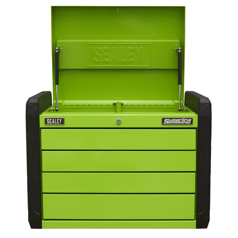 Sealey APPD4G 4 Drawer Push-to-Open Topchest with Ball-Bearing Slides - Hi-Vis Green