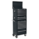 Sealey APSTACKTB 14 Drawer Topchest, Mid-Box & Rollcab Combination with Ball-Bearing Slides - Black
