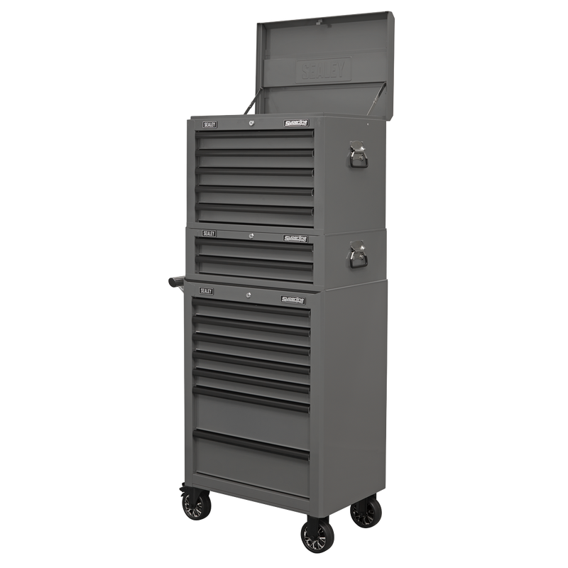 Sealey APSTACKTGR Topchest, Mid-Box & Rollcab Combination 14 Drawer with Ball-Bearing Slides - Grey