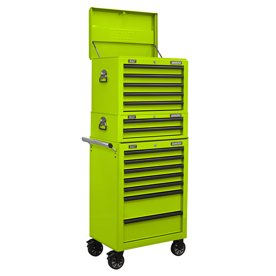 Sealey APSTACKTHV Topchest, Mid-Box & Rollcab Combination 14 Drawer with Ball-Bearing Slides - Green