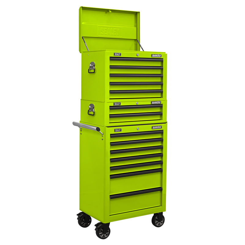 Sealey APSTACKTHV Topchest, Mid-Box & Rollcab Combination 14 Drawer with Ball-Bearing Slides - Green