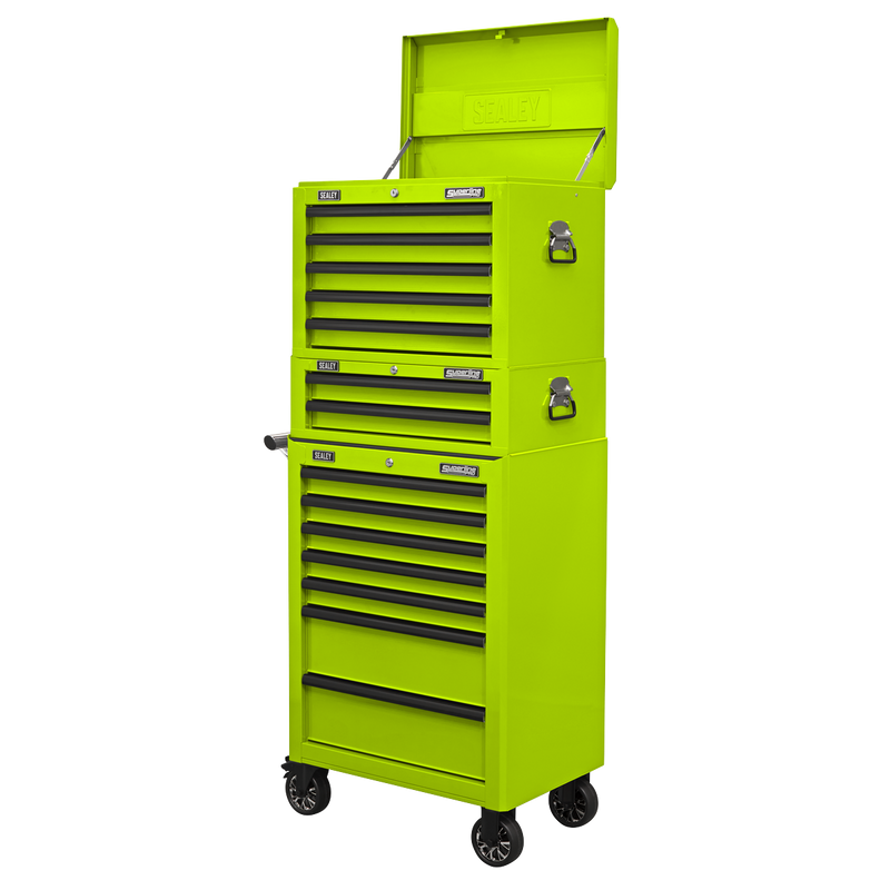 Sealey APSTACKTHV Topchest, Mid-Box & Rollcab Combination 14 Drawer with Ball-Bearing Slides - Green