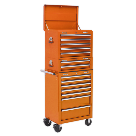 Sealey APSTACKTO 14 Drawer Topchest, Mid-Box & Rollcab Combination with Ball-Bearing Slides - Orange