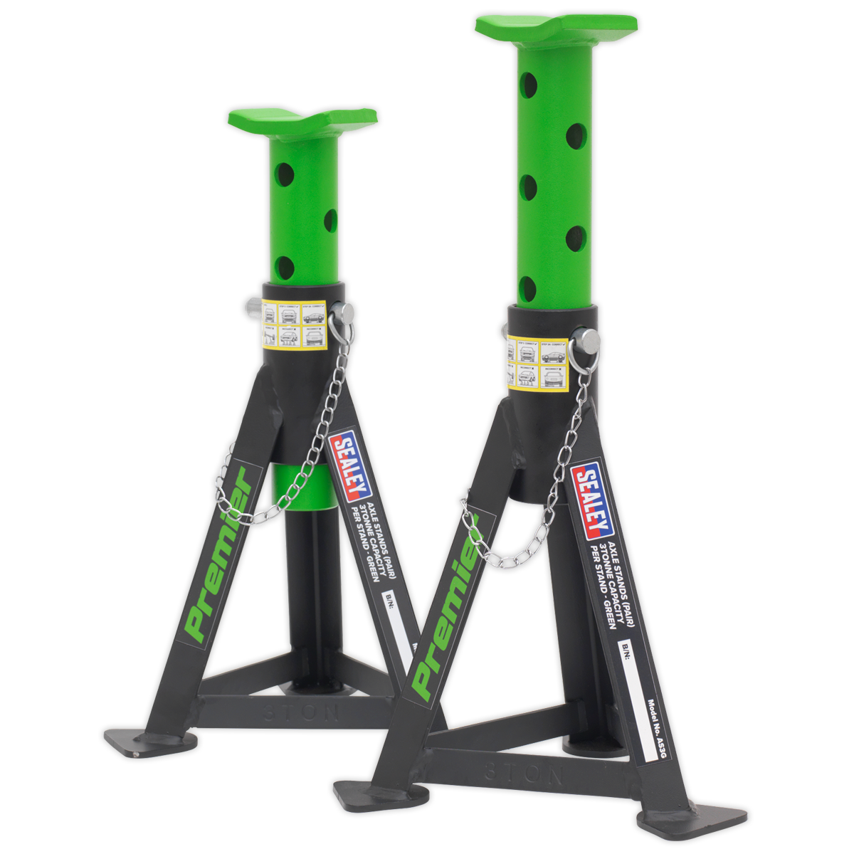 Sealey AS3G Axle Stands (Pair) 3tonne Capacity per Stand - Green