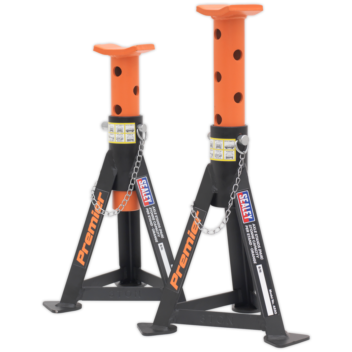 Sealey AS3O Axle Stands (Pair) 3tonne Capacity per Stand - Orange