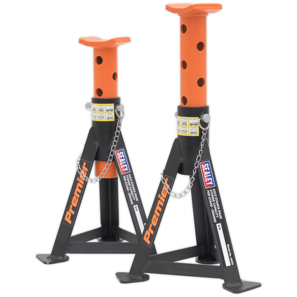 Sealey AS3O Axle Stands (Pair) 3tonne Capacity per Stand - Orange