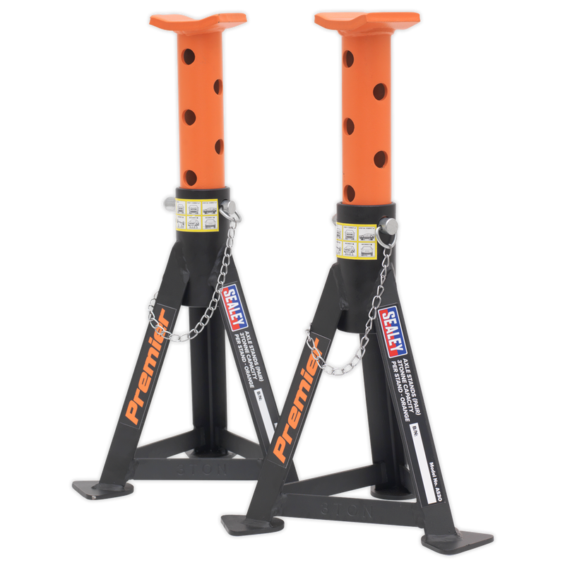 Sealey AS3O Axle Stands (Pair) 3tonne Capacity per Stand - Orange