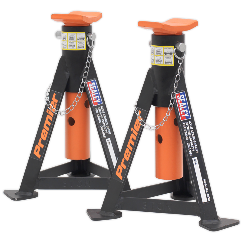 Sealey AS3O Axle Stands (Pair) 3tonne Capacity per Stand - Orange