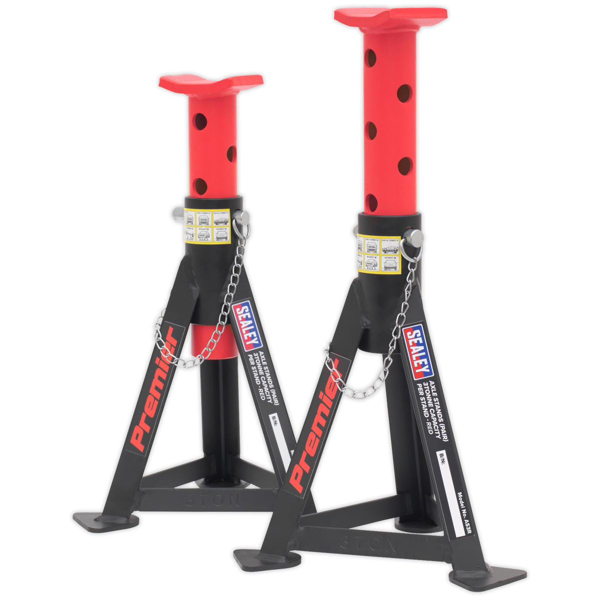 Sealey AS3R Axle Stands (Pair) 3tonne Capacity per Stand - Red