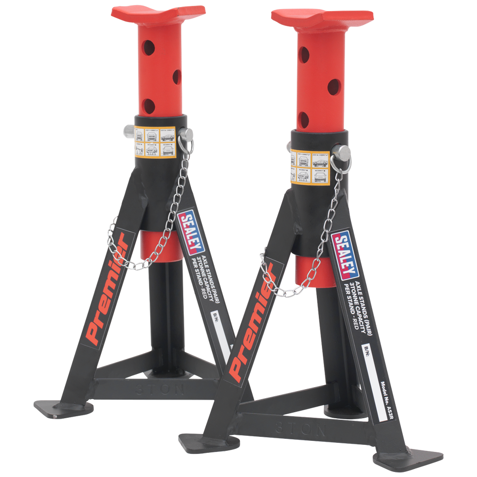 Sealey AS3R Axle Stands (Pair) 3tonne Capacity per Stand - Red