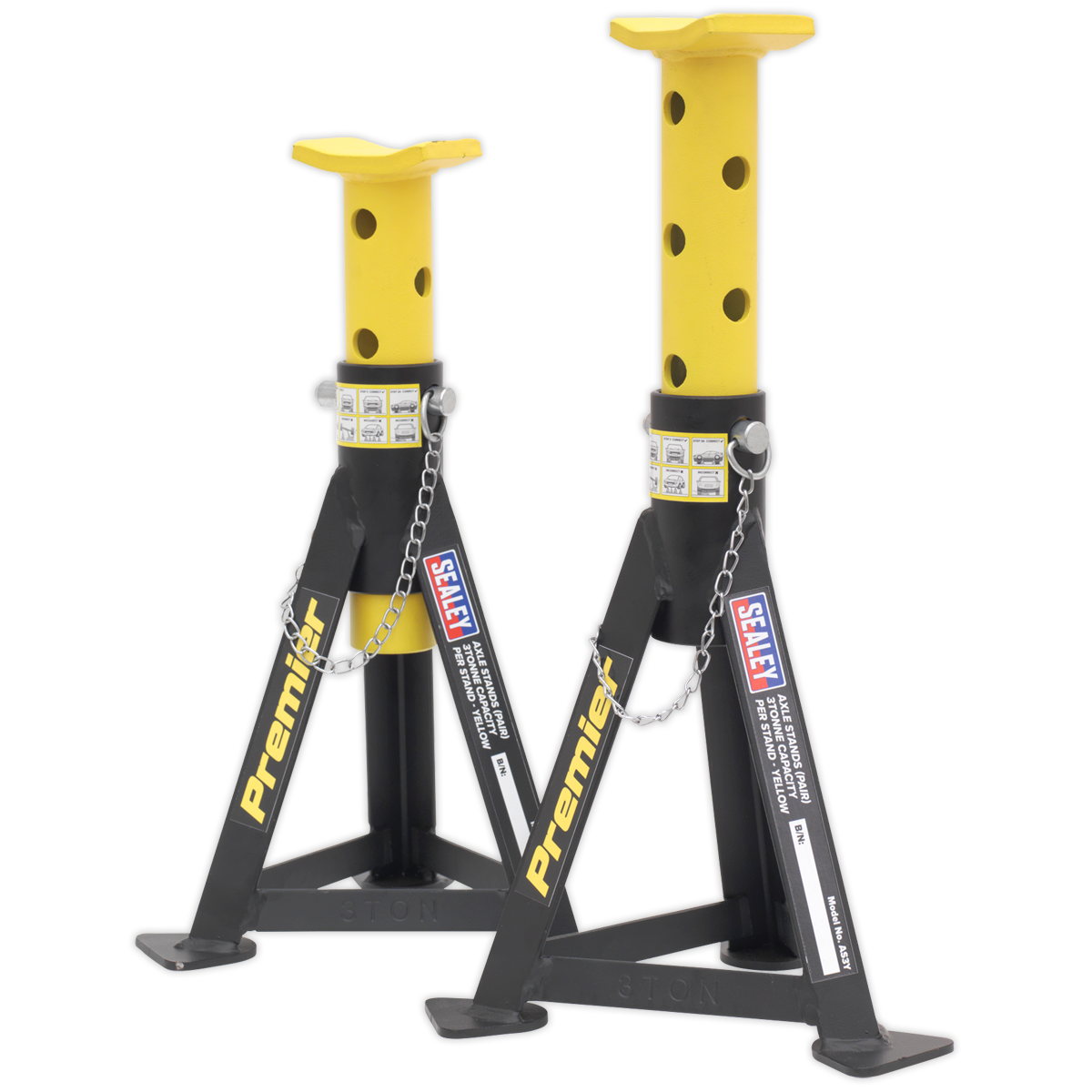 Sealey AS3Y Axle Stands (Pair) 3tonne Capacity per Stand - Yellow