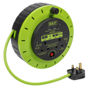 Sealey BCR10G Cassette Type Cable Reel Green with Thermal Trip 2 x 230V and 2 x USB 10m