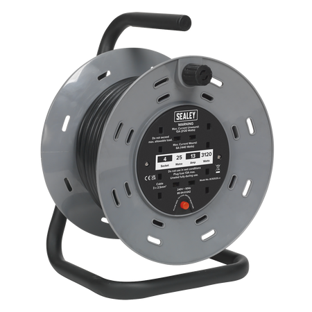 Sealey BCR2525 25m Heavy-Duty Cable Reel with Thermal Trip 4 x 230V Sockets