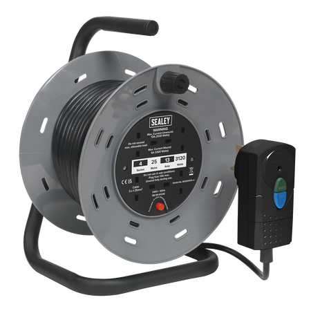 Sealey BCR25RCD 25m Cable Reel with Thermal Trip & RCD Plug 4 x 230V