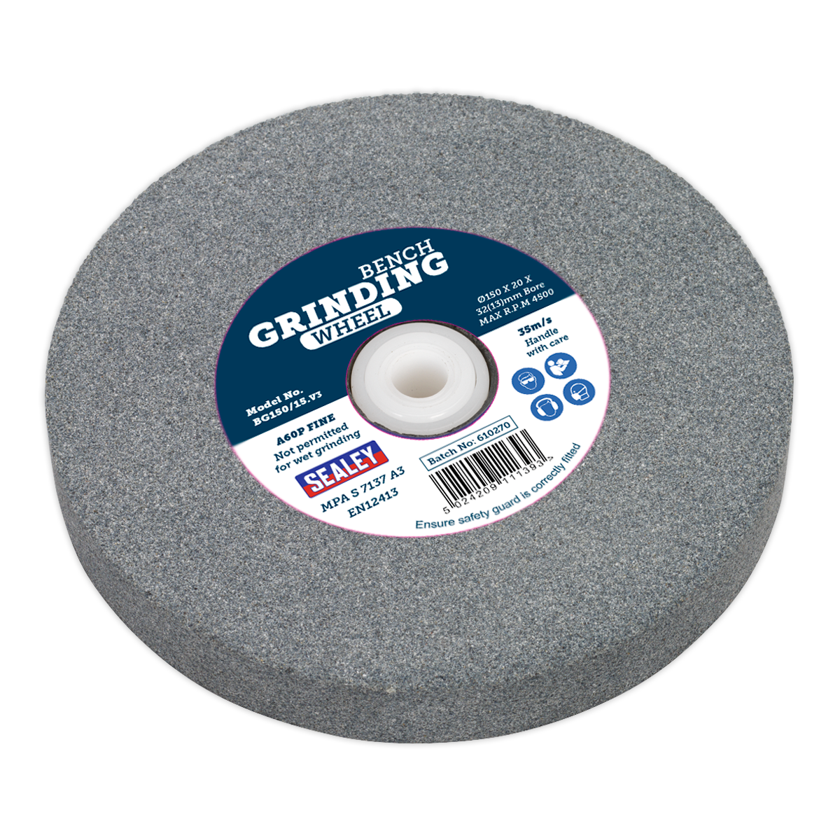 Sealey BG150/15 150 x 20mm Grinding Stone 32(13)mm Bore A60P Fine