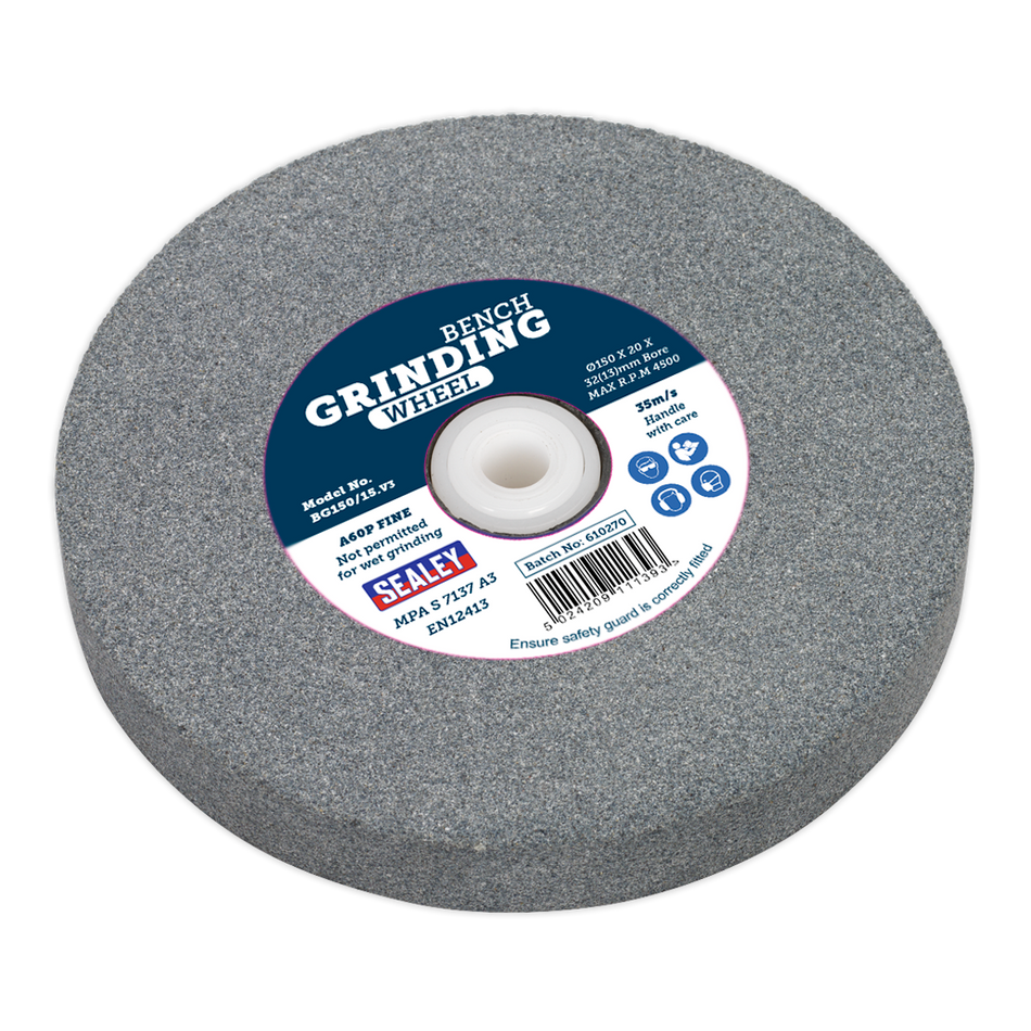 Sealey BG150/15 150 x 20mm Grinding Stone 32(13)mm Bore A60P Fine