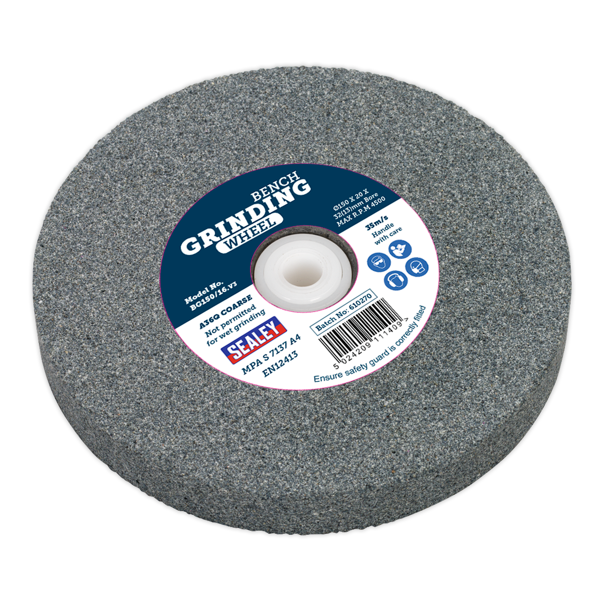 Sealey BG150/16 150 x 20mm Grinding Stone 32(13)mm Bore A36Q Coarse
