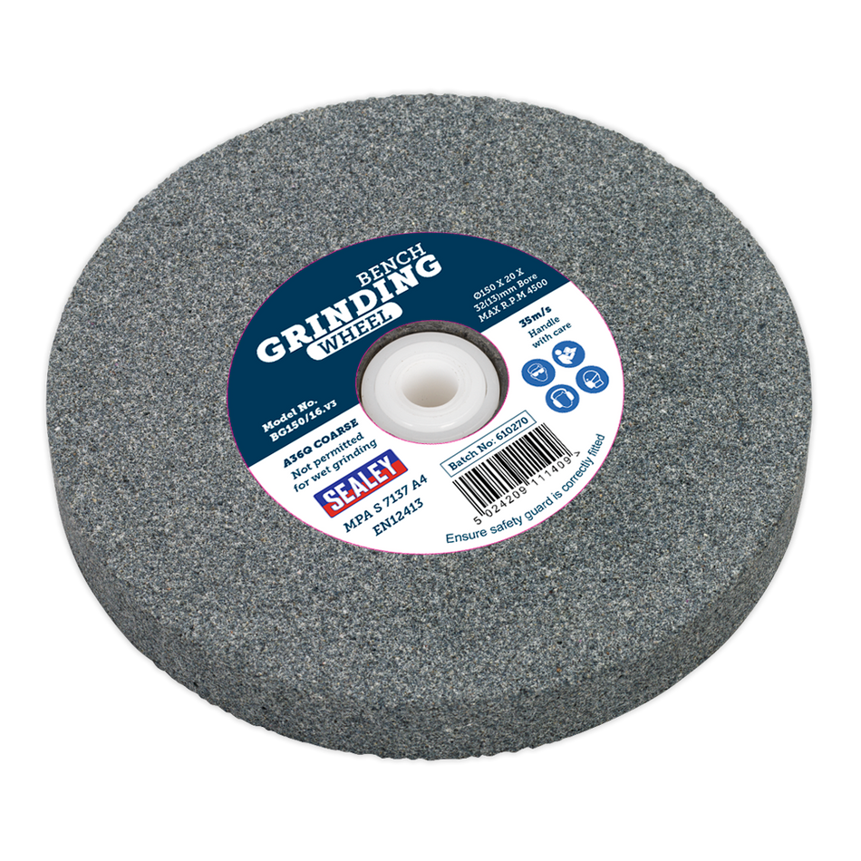 Sealey BG150/16 150 x 20mm Grinding Stone 32(13)mm Bore A36Q Coarse