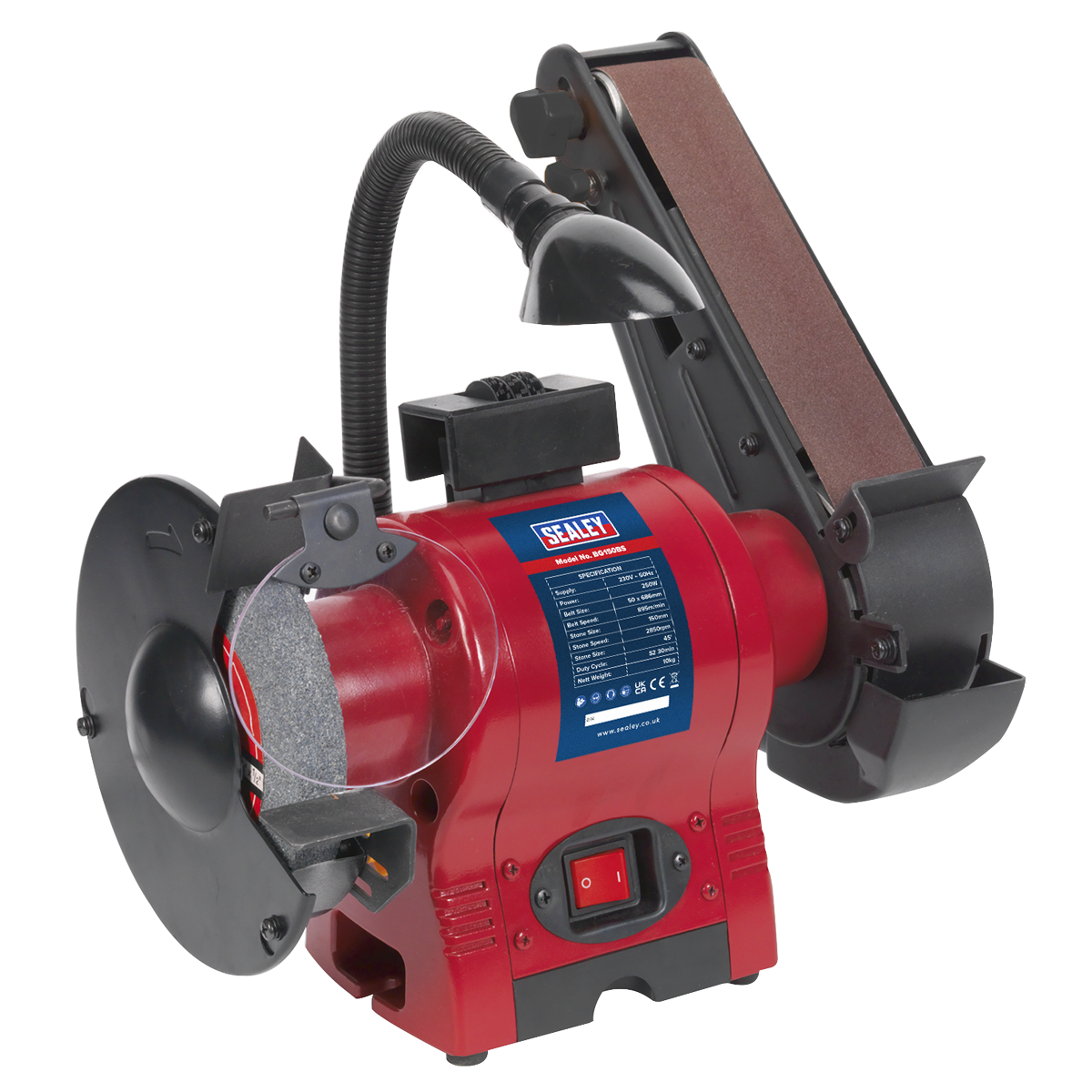 Sealey BG150BS 150mm Bench Grinder with 50mm Belt Sander & Work Light 250W