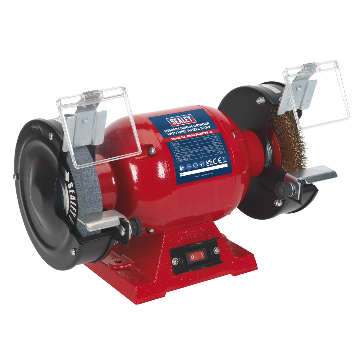 Sealey BG150XLW/98 150mm Bench Grinder with Wire Wheel 370W