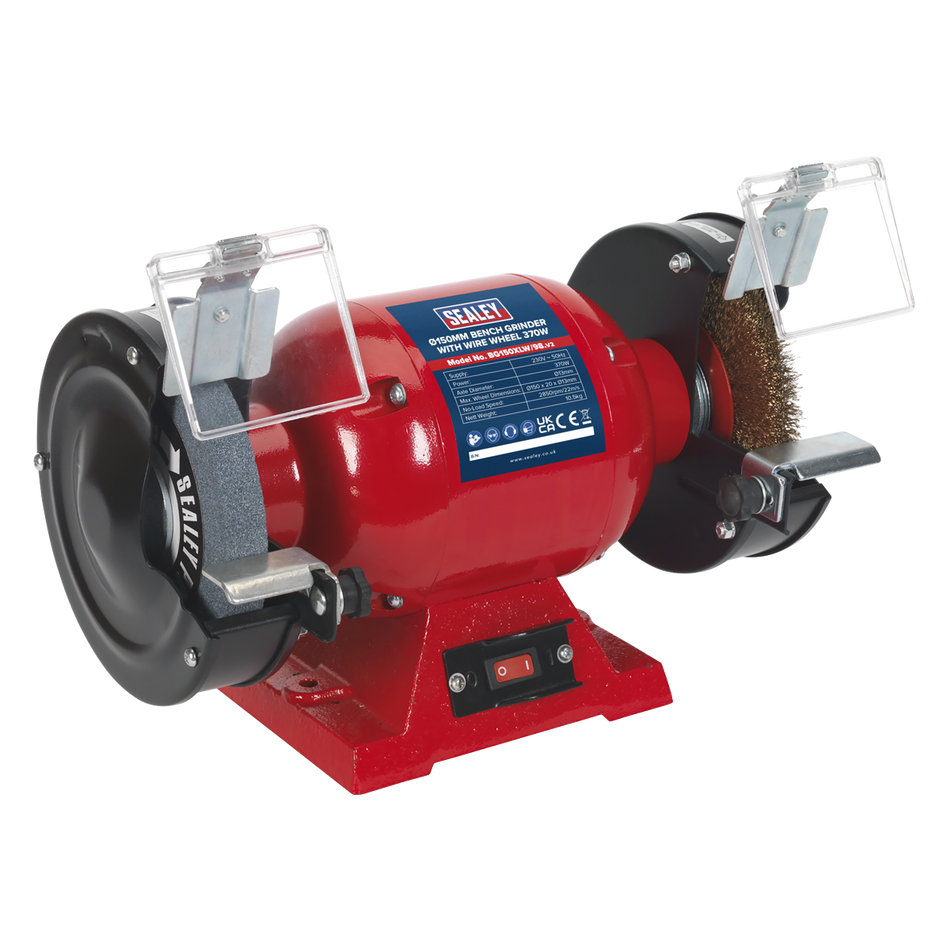 Sealey BG150XLW/98 150mm Bench Grinder with Wire Wheel 370W
