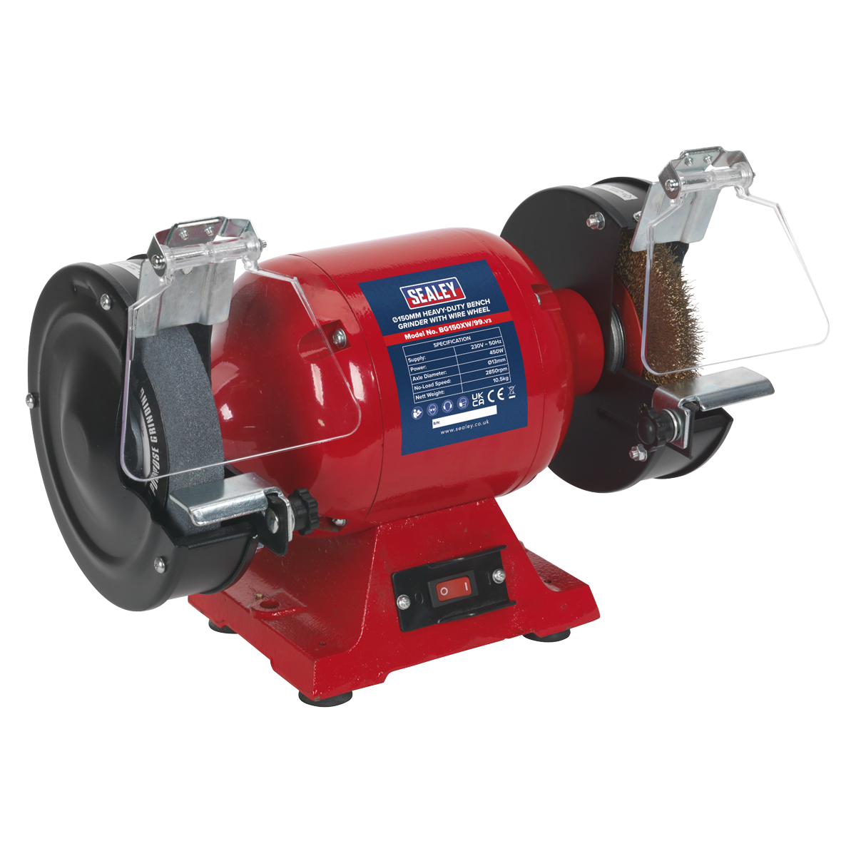 Sealey BG150XW/99 150mm Heavy-Duty Bench Grinder with Wire Wheel 450W