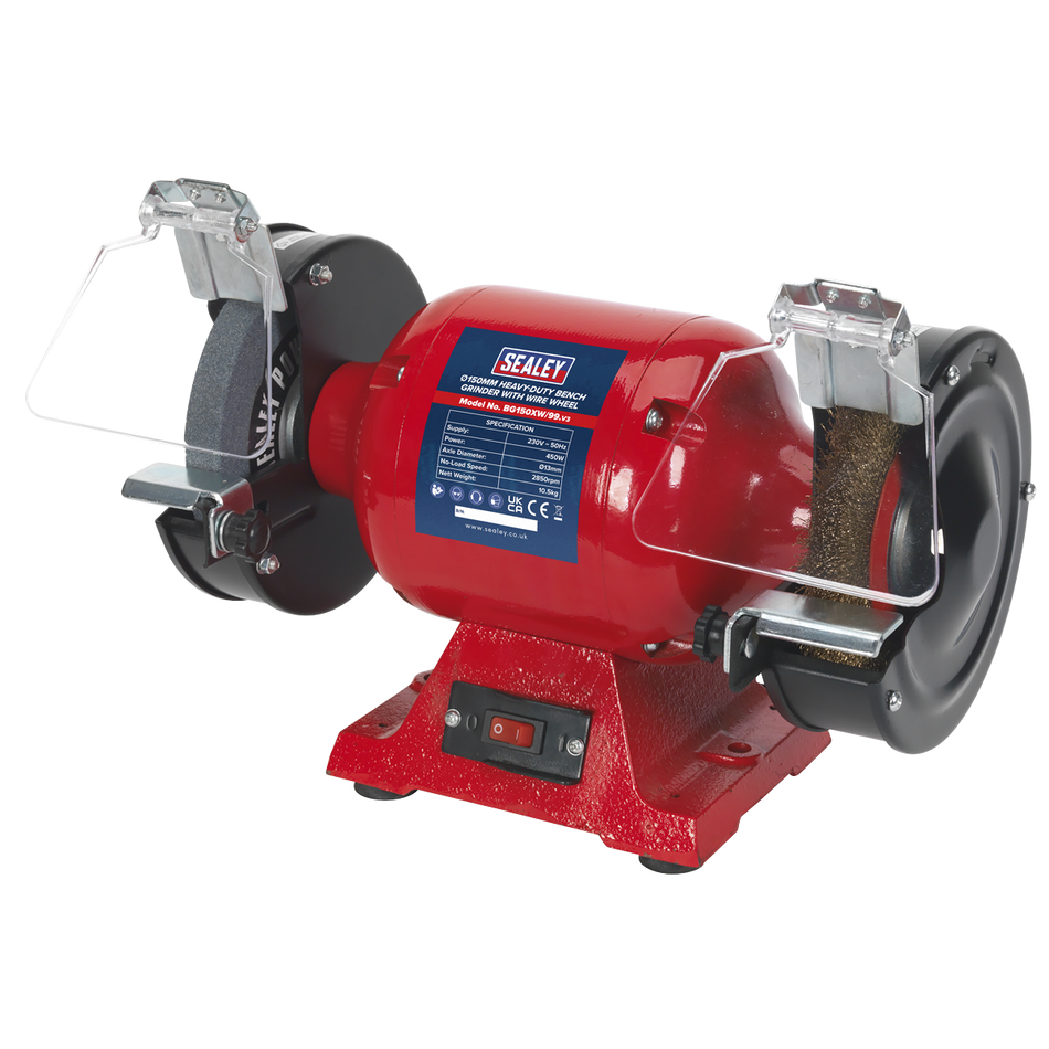 Sealey BG150XW/99 150mm Heavy-Duty Bench Grinder with Wire Wheel 450W