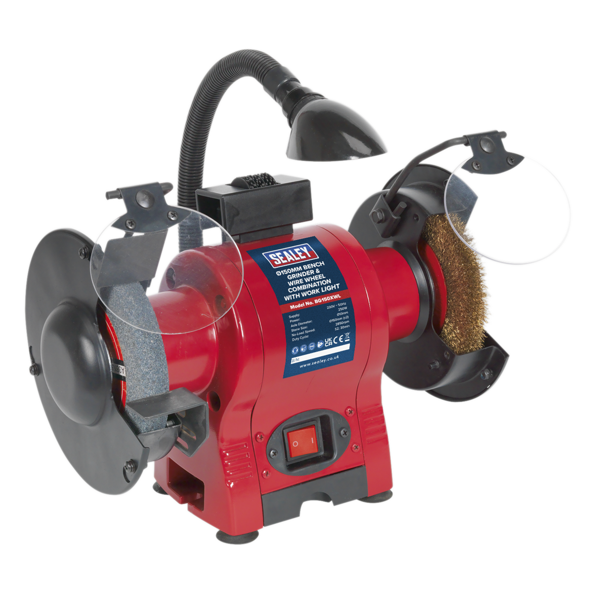 Sealey BG150XWL 150mm Bench Grinder & Wire Wheel Combination with Work Light 250W/230V