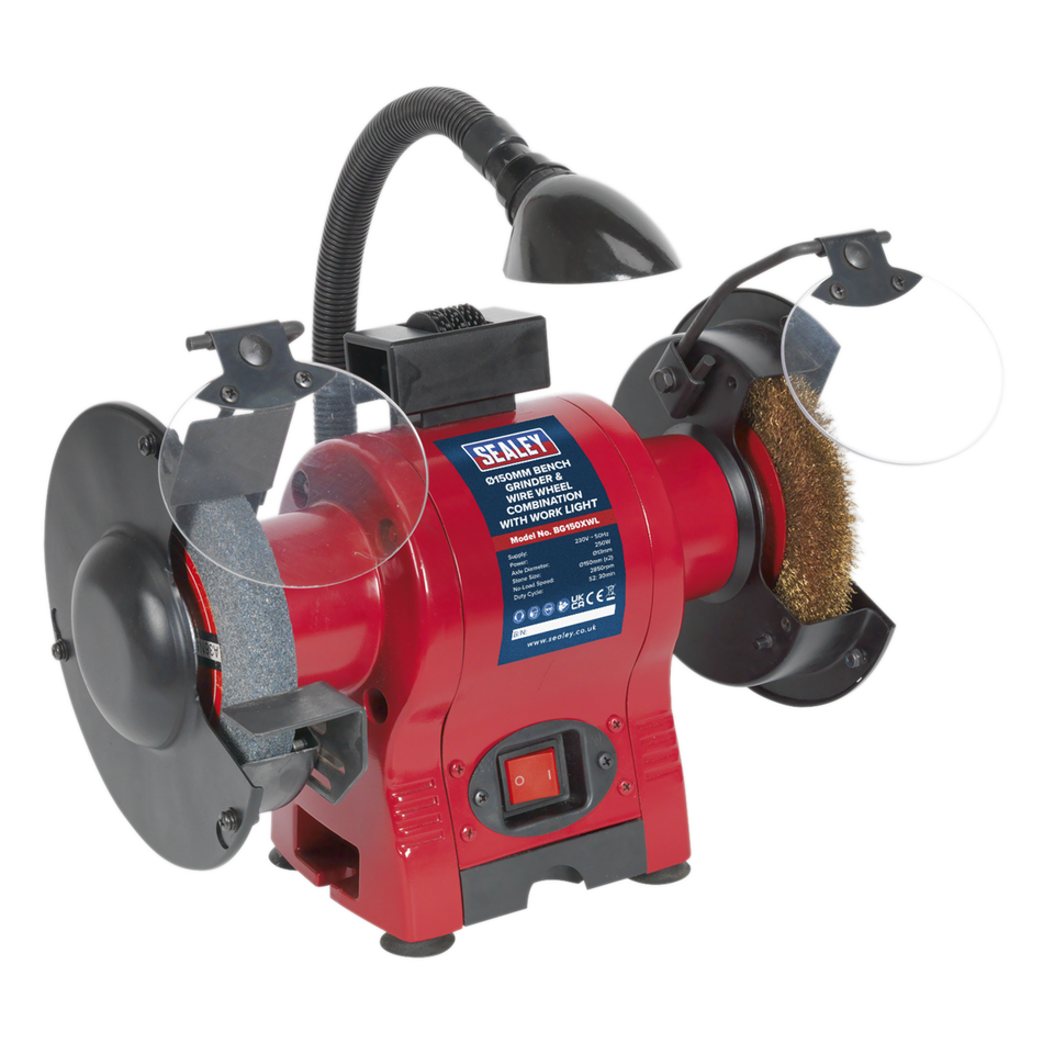 Sealey BG150XWL 150mm Bench Grinder & Wire Wheel Combination with Work Light 250W/230V