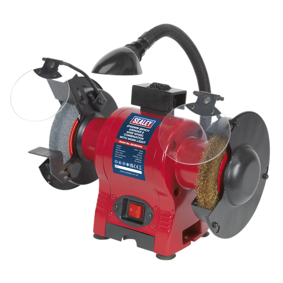Sealey BG150XWL 150mm Bench Grinder & Wire Wheel Combination with Work Light 250W/230V