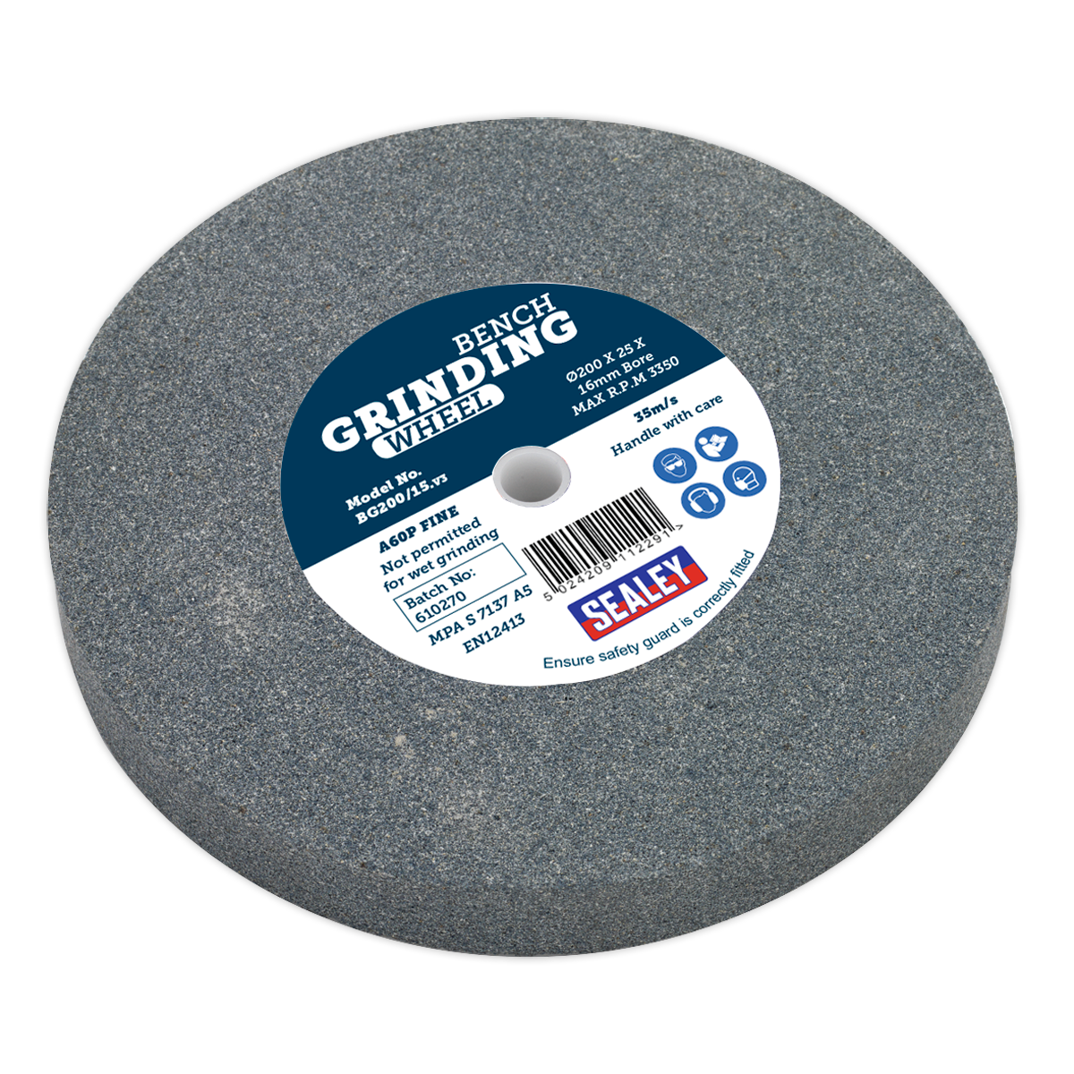 Sealey BG200/15 200 x 25mm Grinding Stone 16mm Bore A60P Fine