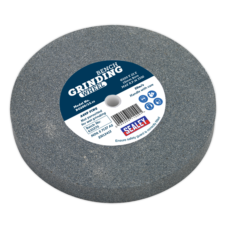 Sealey BG200/15 200 x 25mm Grinding Stone 16mm Bore A60P Fine