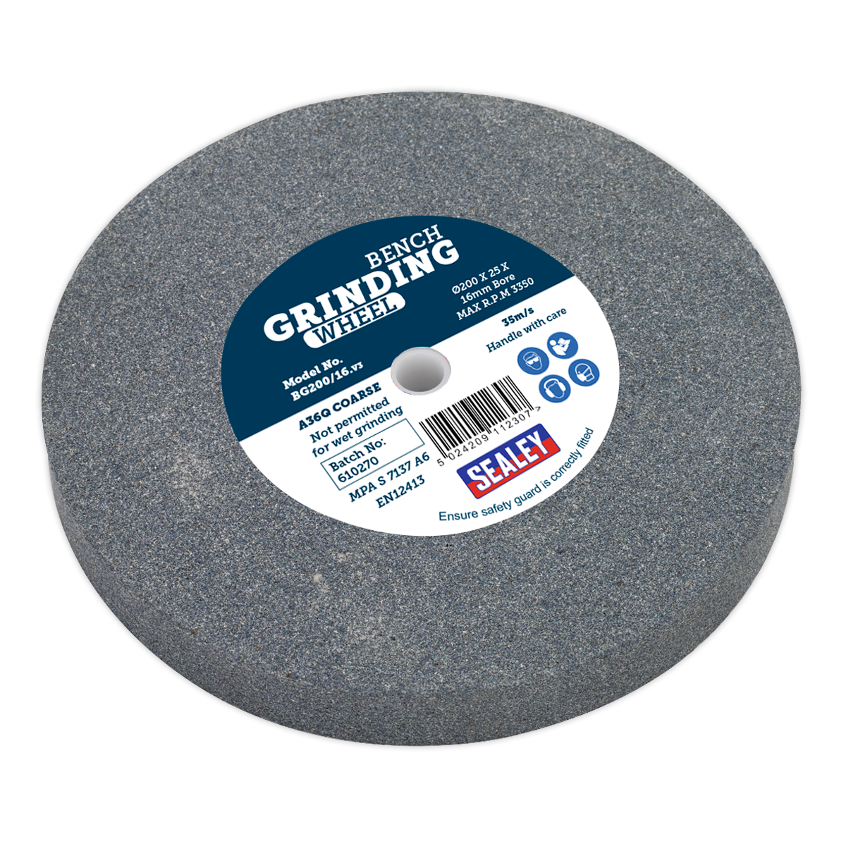 Sealey BG200/16 200 x 25mm Grinding Stone 16mm Bore A36Q Coarse