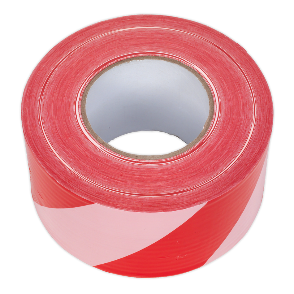 Sealey BTRW 80mm x 100m Red/White Non-Adhesive Hazard Warning Barrier Tape
