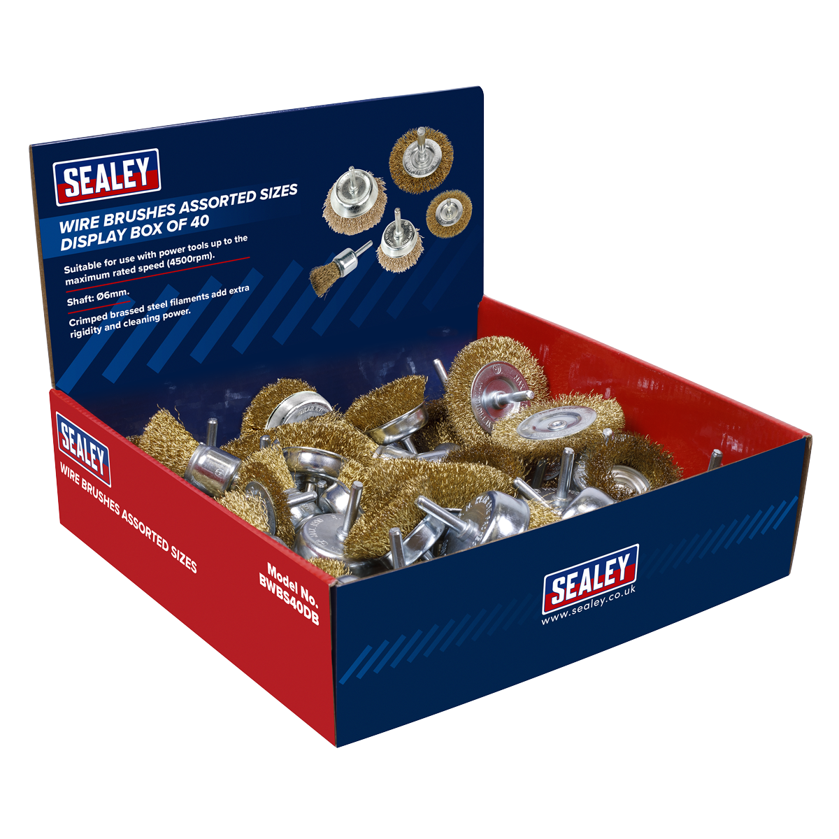 Sealey BWBS40DB Wire Brushes Assorted Sizes Display Box of 40