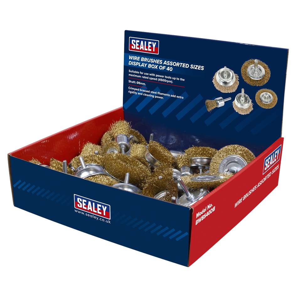 Sealey BWBS40DB Wire Brushes Assorted Sizes Display Box of 40