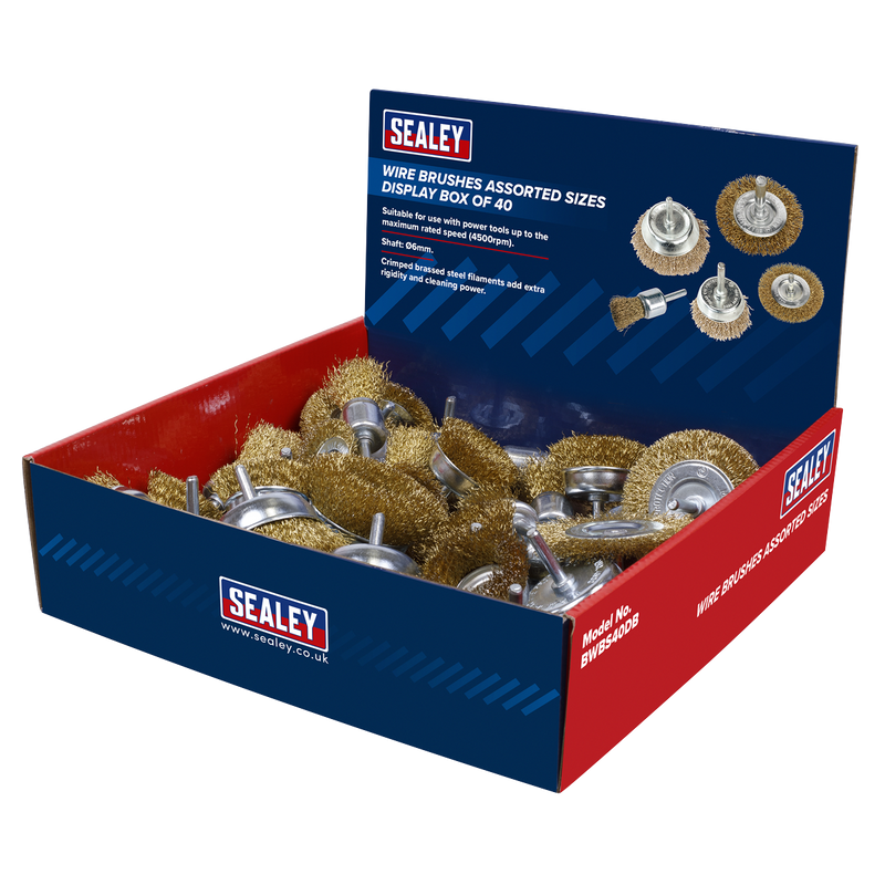 Sealey BWBS40DB Wire Brushes Assorted Sizes Display Box of 40