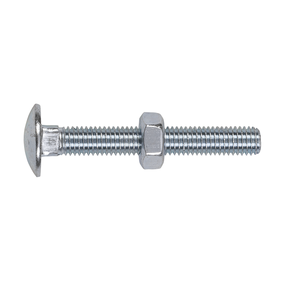 Sealey CBN1075 Zinc Plated Coach Bolt & Nut DIN 603 - M10 x 75mm - Pack of 50