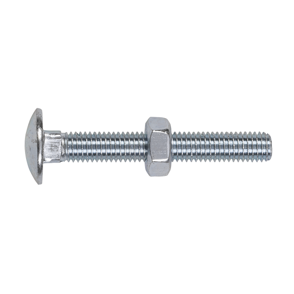 Sealey CBN1075 Zinc Plated Coach Bolt & Nut DIN 603 - M10 x 75mm - Pack of 50
