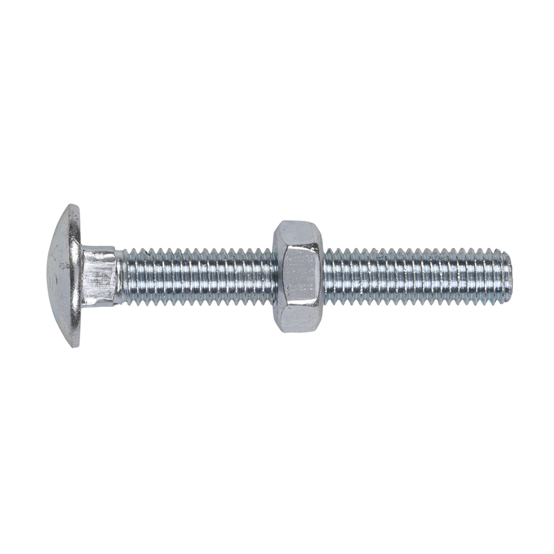 Sealey CBN1075 Zinc Plated Coach Bolt & Nut DIN 603 - M10 x 75mm - Pack of 50
