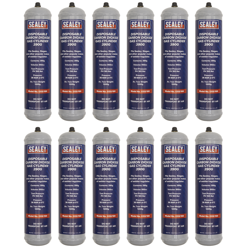 Sealey CO2/100/12 Gas Cylinder Disposable Carbon Dioxide 390g - Box of 12