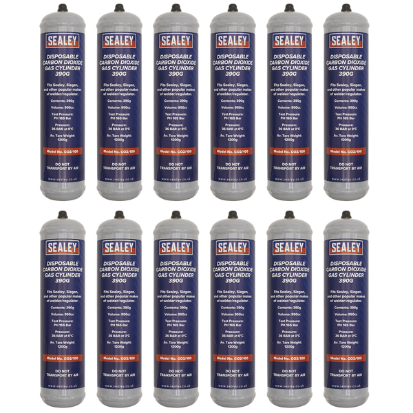 Sealey CO2/100/12 Gas Cylinder Disposable Carbon Dioxide 390g - Box of 12
