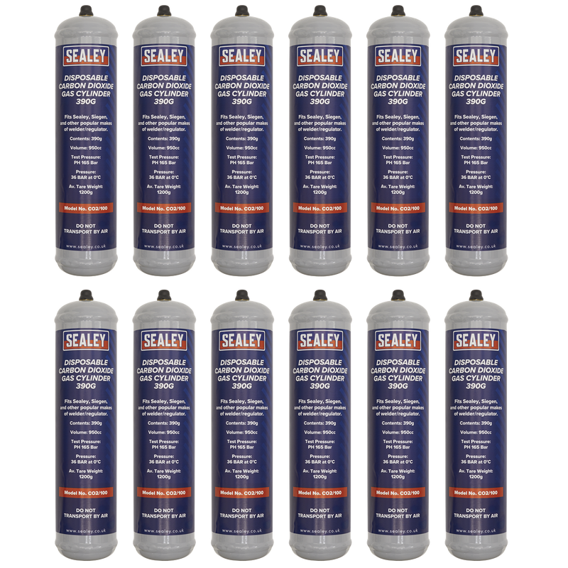 Sealey CO2/100/12 Gas Cylinder Disposable Carbon Dioxide 390g - Box of 12