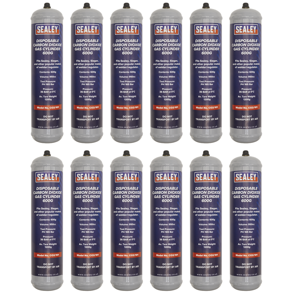 Sealey CO2/101/12 Gas Cylinder Disposable Carbon Dioxide 600g - Box of 12