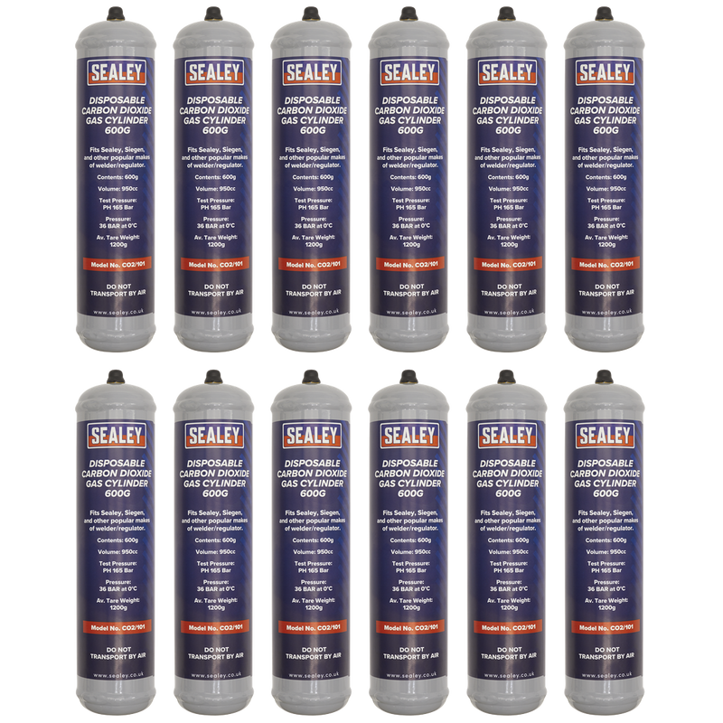 Sealey CO2/101/12 Gas Cylinder Disposable Carbon Dioxide 600g - Box of 12