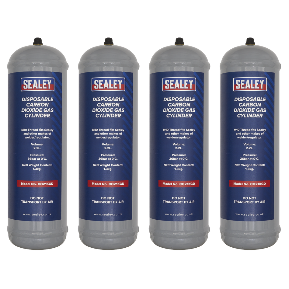 Sealey CO21KGD4 1.3kg Disposable Carbon Dioxide Gas Cylinder - Pack of 4